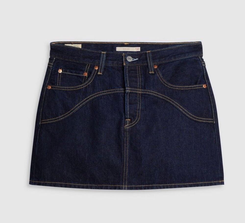 Levi's Western Yoke Cotton Icon Denim Skirt Shaded View Dark Wash 33